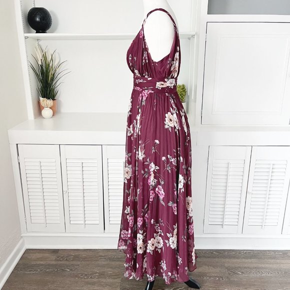 Jill Stuart | Burgundy Floral Print Pleated Zola Midi Dress | 0 - Picture 5 of 10